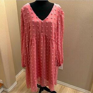 Pink Textured V-Neck Dress